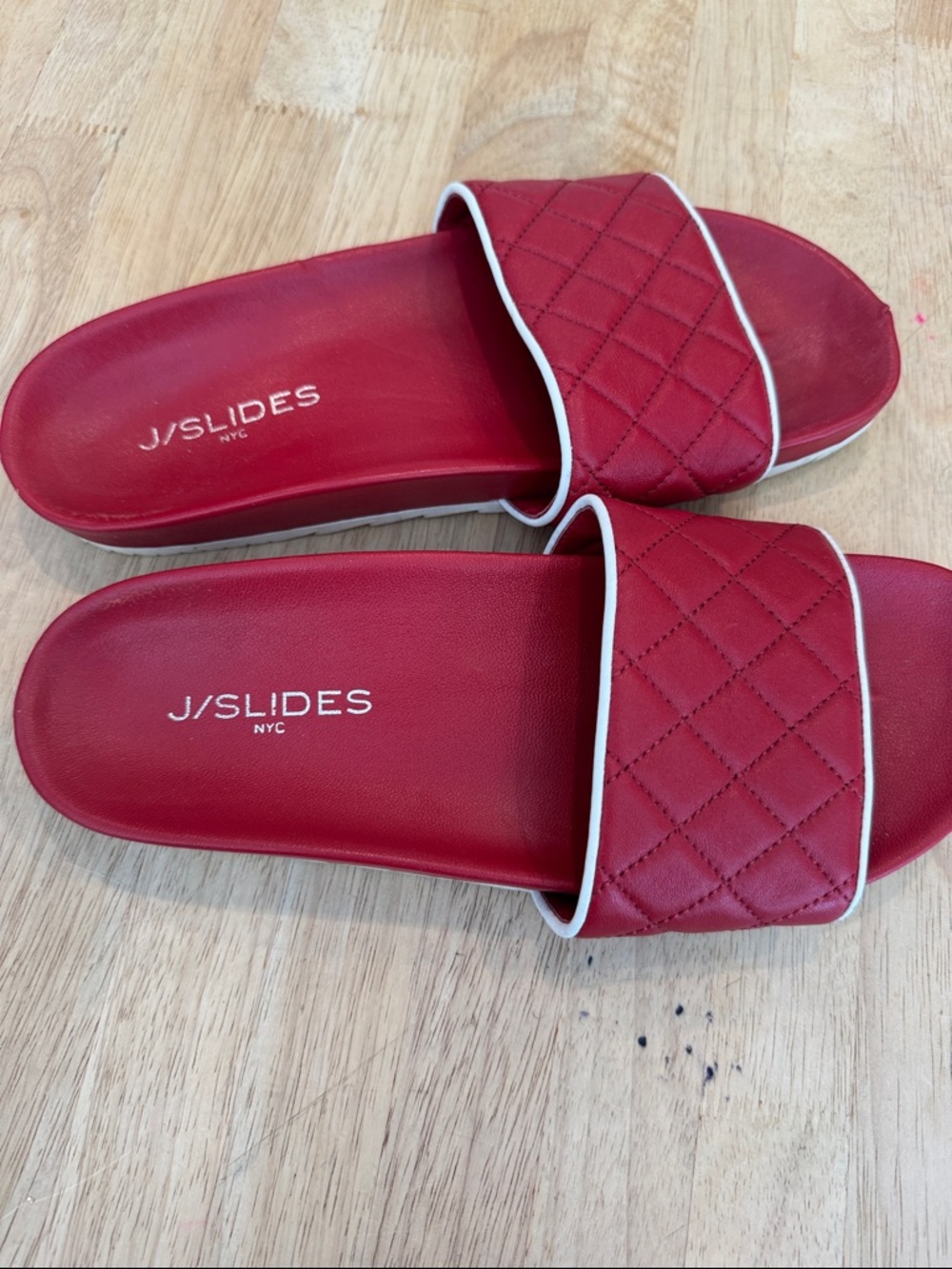 J/SLIDES Red Quilted Slide Sandals with White Piping size 8.5